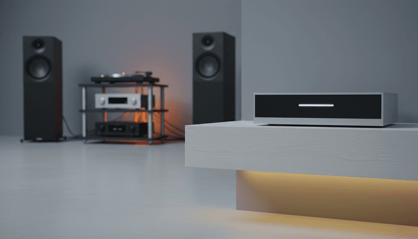 Modern streaming audio device integrated into professional listening setup