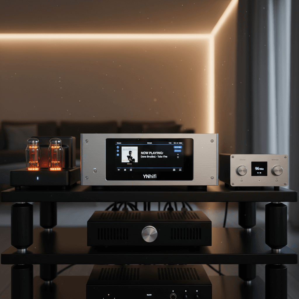 Modern streaming audio device integrated into professional listening setup
